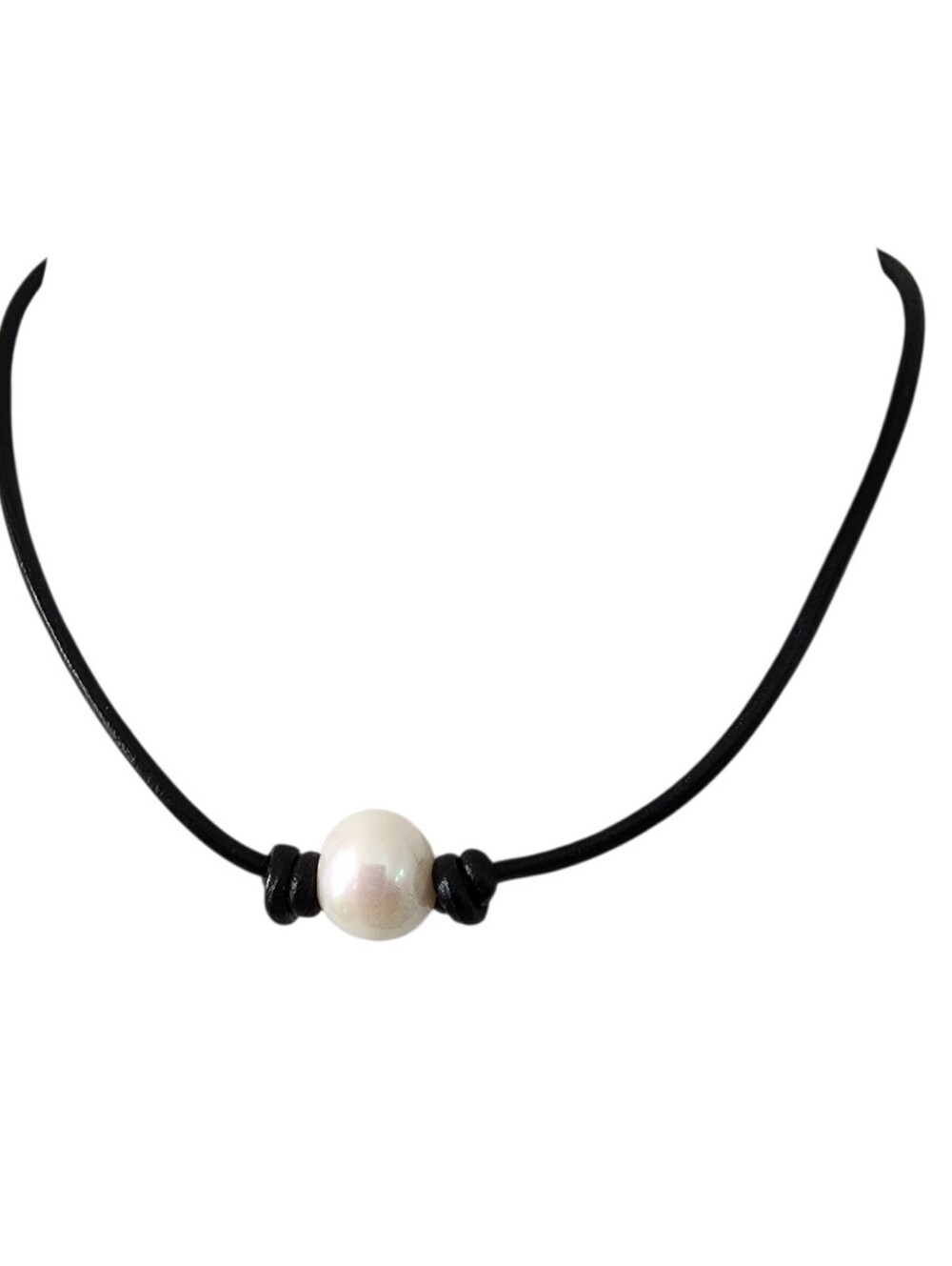 Pearl necklace leather dainty choker artisan cream high luster pearls  A0 -Q2